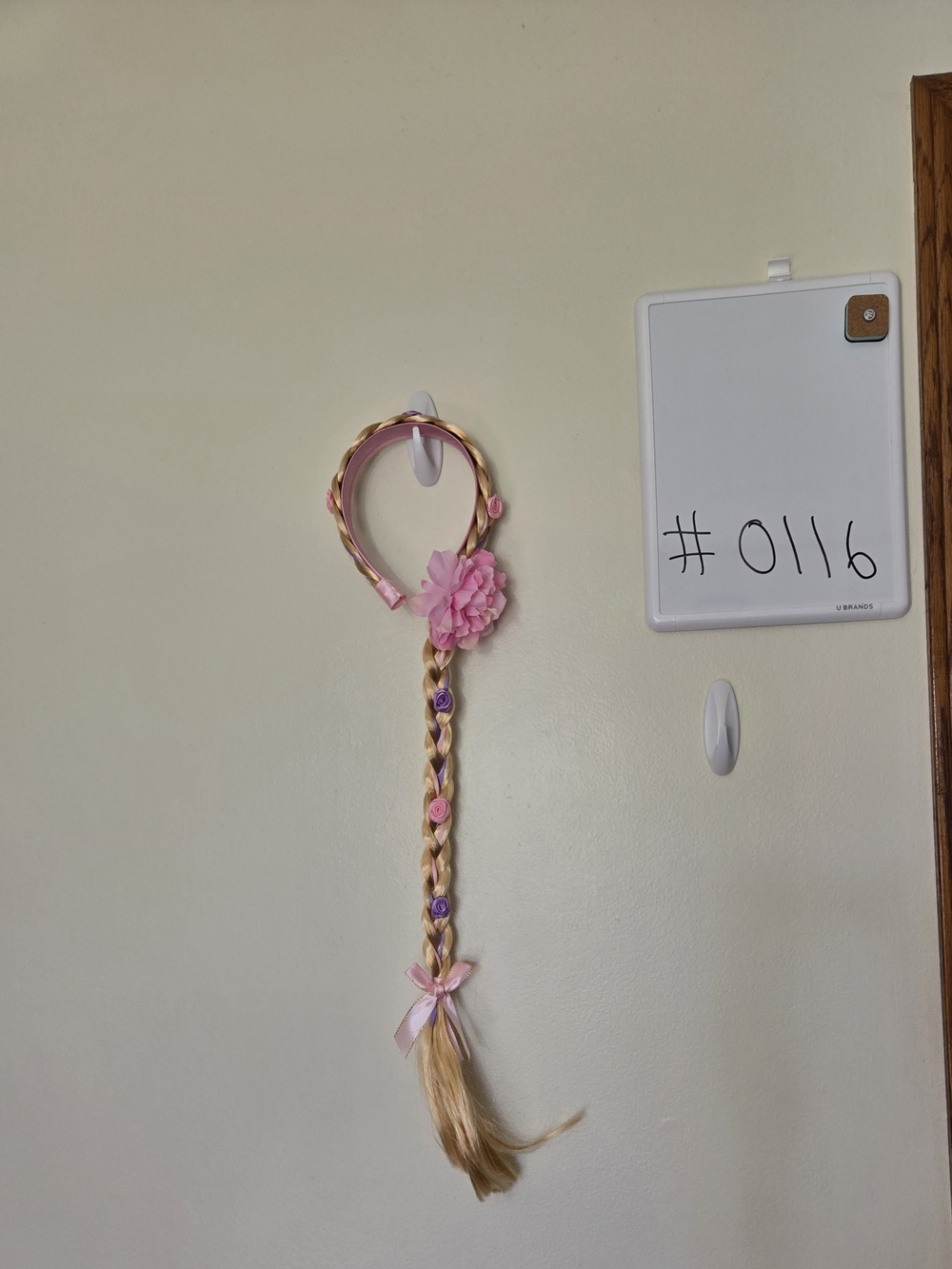 Rapunzel Pink Floral Braided Kids Headband with Long Braid #0116